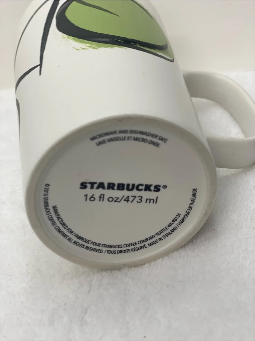 Starbucks 16oz Coffee Mug 2015 Green Dot Collection Bicycle Black Lined Bike